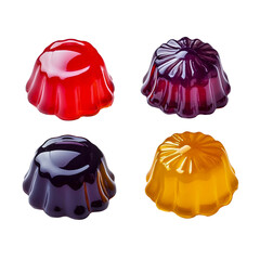 Set of jelly candies with berry sauce, isolated on a transparent background