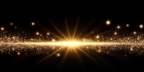 Abstract elegant wavy gold lines on black background with gold lighting effect sparkle. Template premium award design.