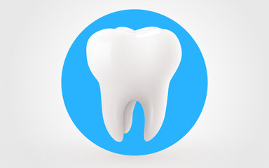 Tooth isolated on blue background. Dentistry concept.