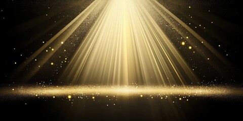 Abstract elegant wavy gold lines on black background with gold lighting effect sparkle. Template premium award design.