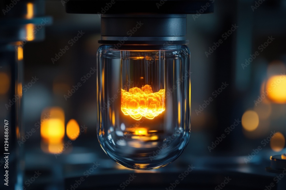Leinwandbilder Transparent gas in laboratory beaker with visible molecular details illuminated by bright light in a research environment. Generative AI