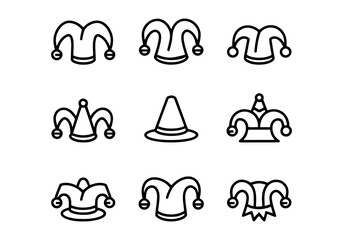 Collection of Vector Jester Hats in Outline Style