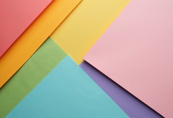 Obraz premium Pastel Rainbow Triangle Paper Cut: A Minimalist Abstract Background with Geometric Shapes, Perfect for Copy Space, Modern Art, and Vibrant Design Projects. 