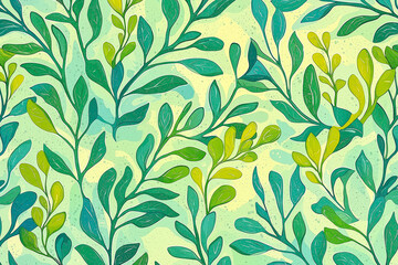 Green underwater seaweed seamless pattern background