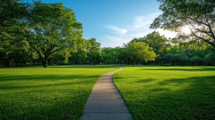 Obraz premium A winding pathway through a vibrant green park landscape