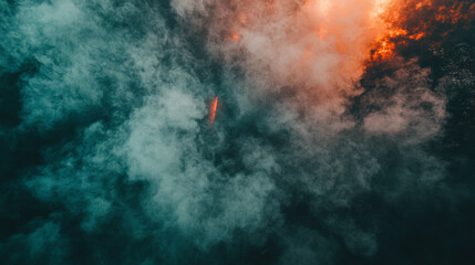 Fototapeta premium A group of smoke trails in different colors soaring through the sky, creating a vibrant display against a beautiful sky backdrop with backlighting, symbolizing unity, creativity, and modernity