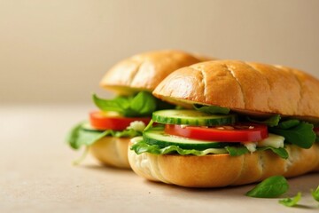 Delicious Vegetarian Sandwich on Crusty Roll with Fresh Cucumber and Tomato Slices