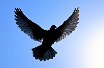 Fototapeta premium Majestic Silhouette of a Bird in Flight Against a Bright Blue Sky with Expansive Wings Spread Wide to Capture the Freedom of Nature's Beauty
