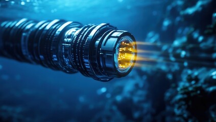 Underwater high-tech cable emitting light.