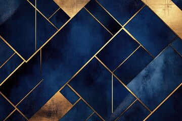 Abstract Blue and Gold Geometric Design Watercolor Background Texture Pattern Art