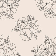 Floral Line Art Seamless Pattern