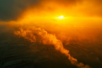 Obraz premium industry metallurgical plant dawn smoke smog emissions bad ecology aerial photography