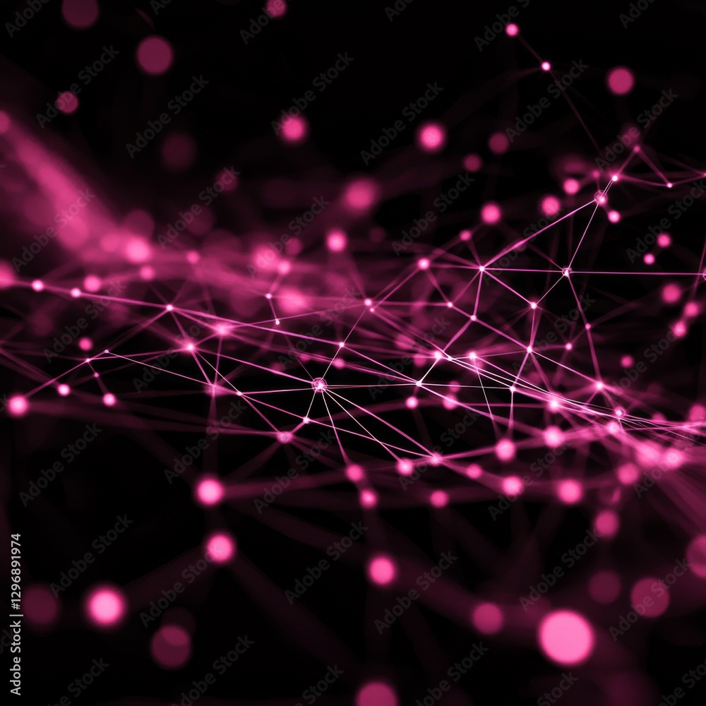Poster Abstract Pink Network: Data Connection with Glowing Nodes and Interconnected Lines on a Dark Backdrop