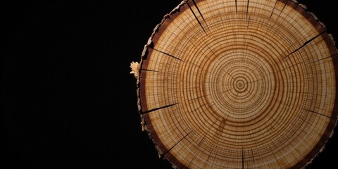 Naklejka premium A Detailed Close-up of a Cross Section of a Tree Trunk Revealing Its Intricate Annual Rings and Natural Texture Against a Dark Background