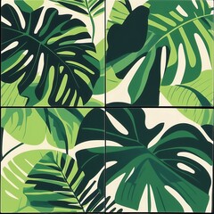 Vibrant green foliage seamless, pattern, tile, texture. Featuring tropical leaves.