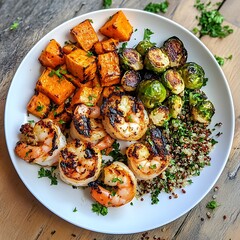 Grilled shrimp and veggie delight home kitchen food photography cozy atmosphere close-up healthy eating