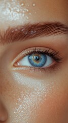 A beautiful model for eyebrow shaping. Woman after doing eyebrow and eyelash design in beauty aesthetics.