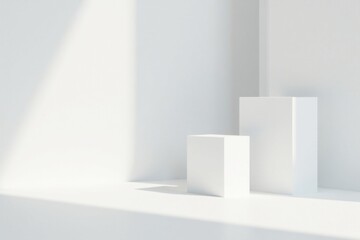 Clean Minimalist Product Display with Sunlight Illumination and White Cubes
