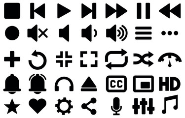 media player icons set, video player control icons, Interface icons for multimedia and music player Vector illustration design