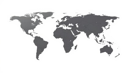 Fototapeta premium World map in grayscale shows continents. White background. Cartography and geography concepts.