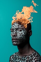Surreal Male Portrait with Fiery Abstract Elements
