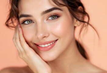 Obraz premium Bright and Beautiful: Woman Smiling with Flawless Skin