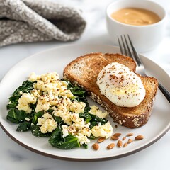 Healthy breakfast recipe spinach egg toast kitchen food photography fresh ingredients