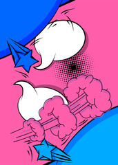 Cartoon blue, pink and white colored background, comic book vibrant backdrop. Retro vector comics pop art design.