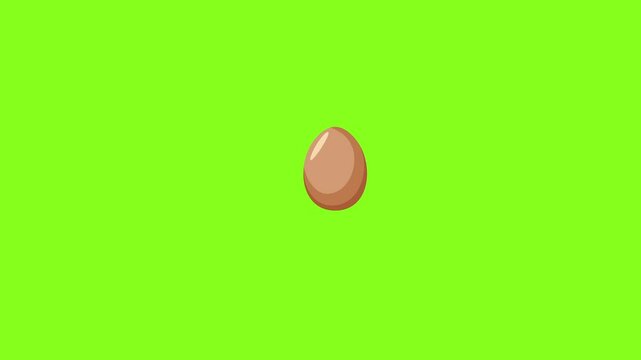 Animation of egg falling and bouncing isolated on green background. Food concept, cartoon,