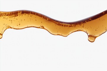 Golden liquid gracefully arcs across white background, highlight