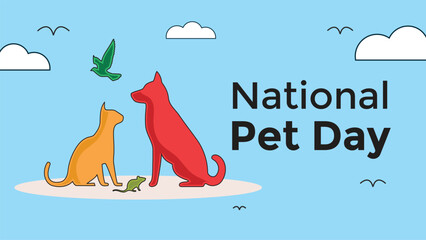 Cute Cartoon Cat, Dog, and Bird Graphics for National Pet Day