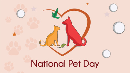Cute Cartoon Cat, Dog, and Bird Graphics for National Pet Day