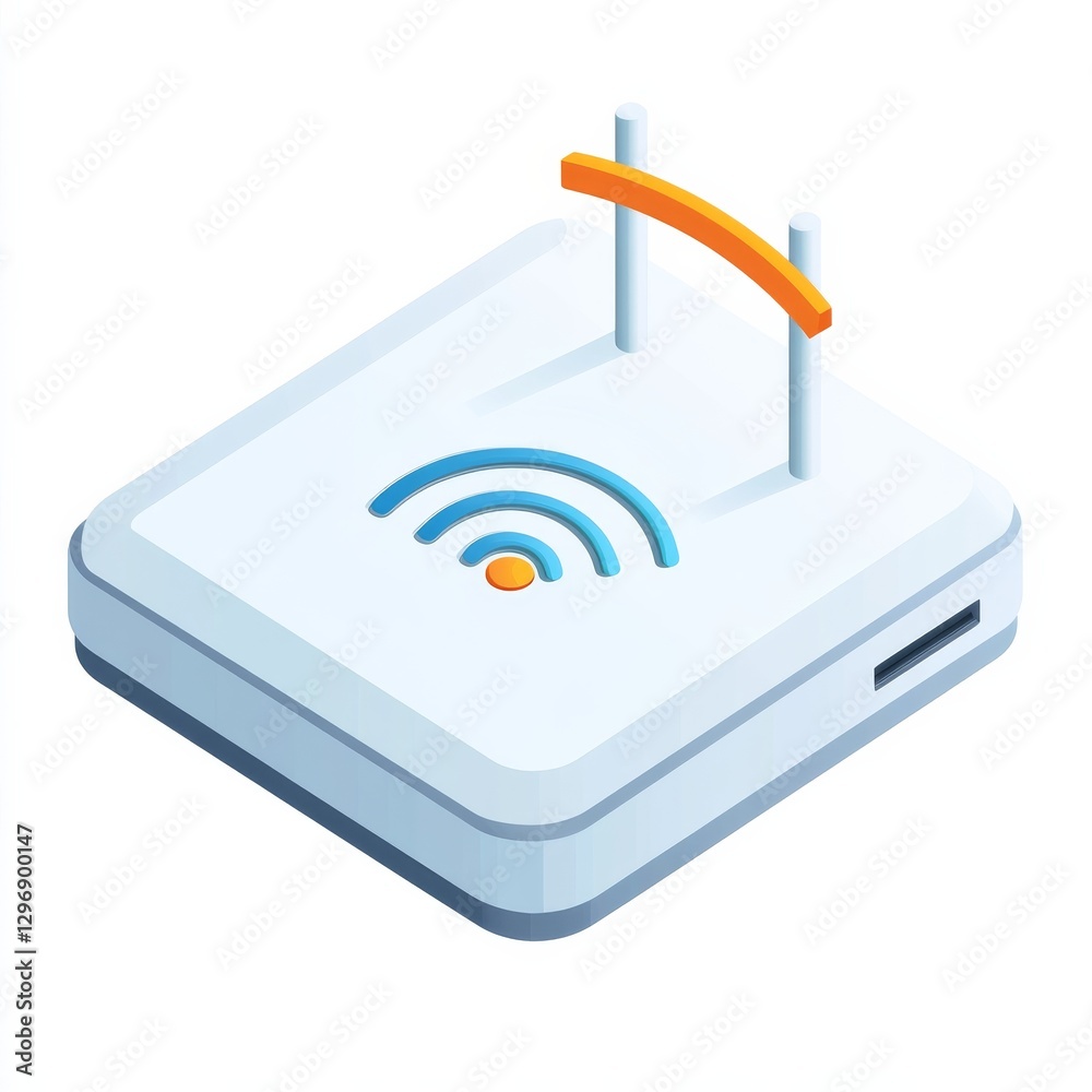 Leinwandbilder isometric illustration of a modern wifi router with antenna and wireless symbol for internet connect