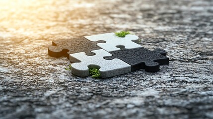 Puzzle pieces on weathered surface concept of problem solving nature setting close-up view engaging imagery