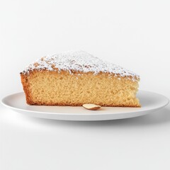 Photorealistic almond cake side view on white background high resolution