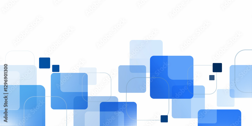 Wall mural abstract techno design of blue square matrix with halftone decorative artwork. overlapping for moder