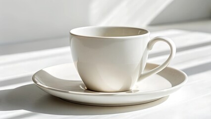 Obraz premium White Coffee Cup and Saucer in Sunlight