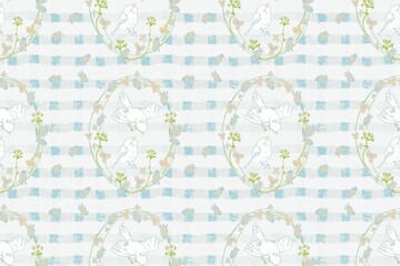 いちごと鳥の可愛いシームレス柄，壁紙、洋服柄
