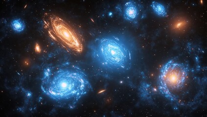 Fototapeta premium Vibrant cosmic nebulae swirl in deep space.