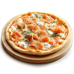 Photorealistic side view of Pizza Salmone with dill 4K