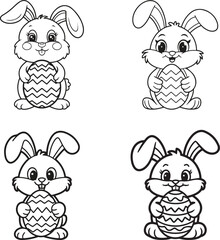 Obraz premium set of silhouette line art bunny with festive egg 