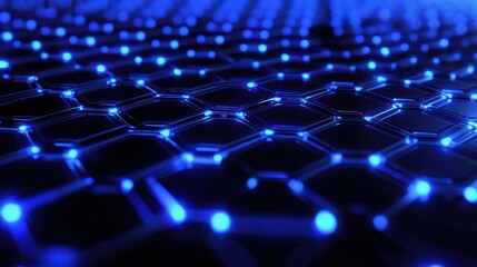 Abstract blue hexagonal network, glowing nodes, technology background, digital concept