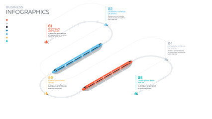 Five stages or five stations. Isometric business infographic template