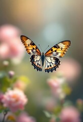 Obraz premium harmony of nature evident in soft pastel hues surrounding butterfly, harmony reflecting peaceful ambiance, harmony enhancing floral beauty, harmony admired universally