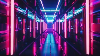 Fototapeta premium Futuristic corridor with vibrant neon lights and dynamic colors