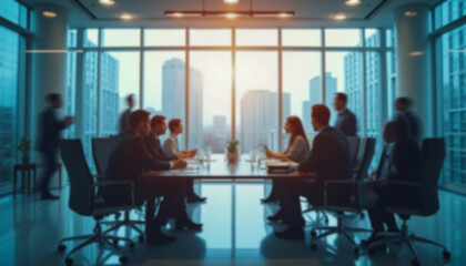 Blurred Background of a Professional Business Discussion in a Modern Office