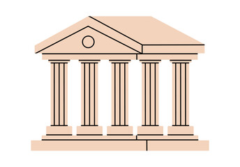 Fototapeta premium Hand drawn cute cartoon illustration of courthouse. Flat vector court building doodle. Facade with column icon or print. Justice and law concept. Bank service. Government legislation. Isolated.
