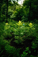 Lush greenery surrounds vibrant young plants reaching for sunlig