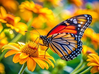 Fototapeta premium Vibrant Butterfly on Yellow Flower - Nature Macro Photography