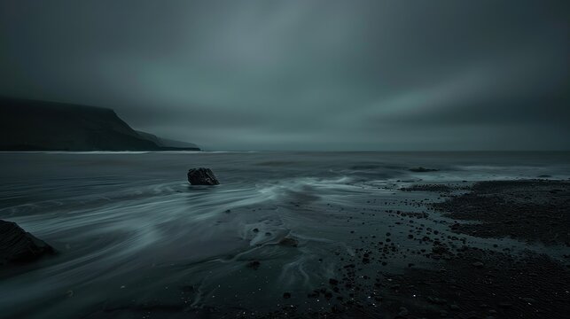 Misty Seascape Under Gloomy Sky Creates Mystical Vibes